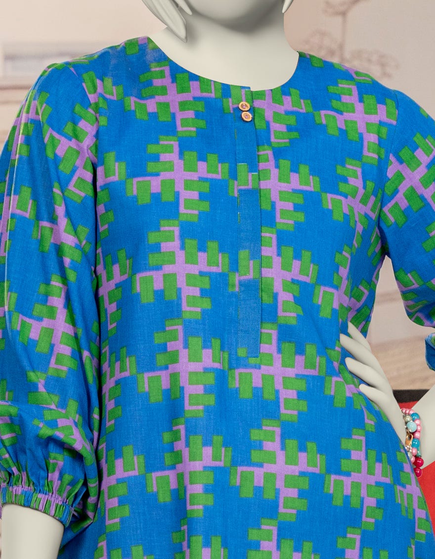 BLUE CAMBRIC PRINTED KURTI