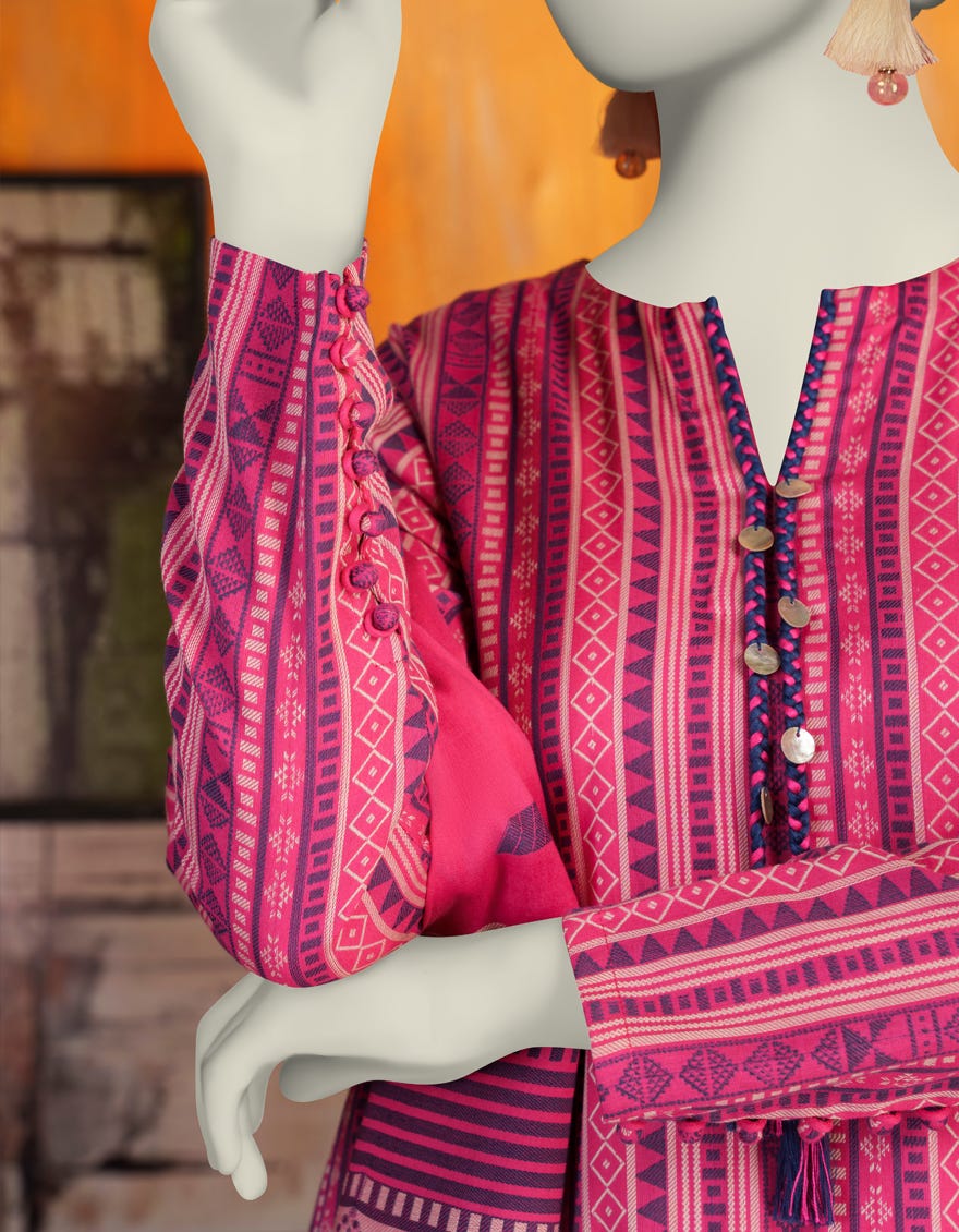PINK JACQUARD UNSTITCHED 3PC