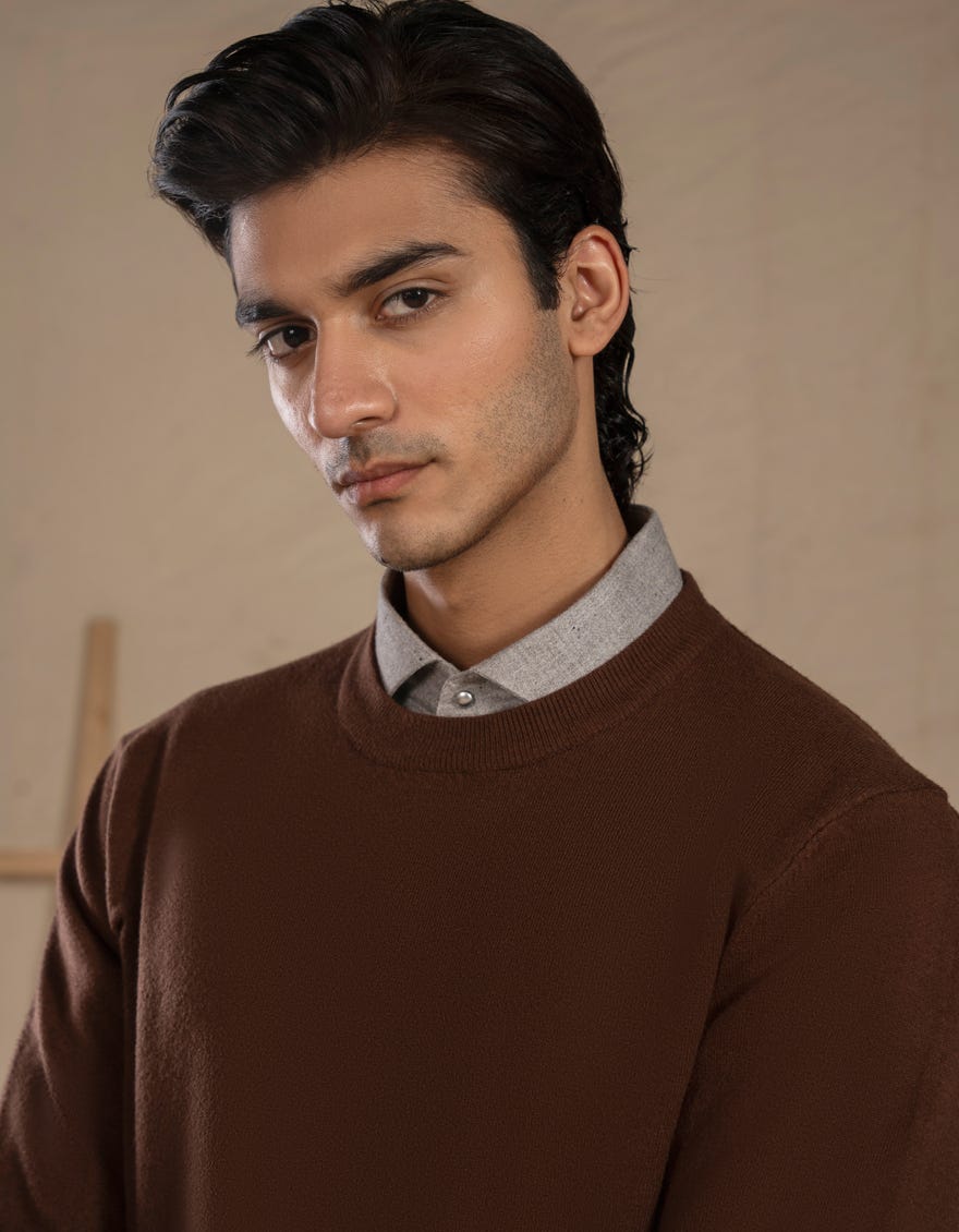COFFEE BROWN CREW NECK SWEATER | JJ-MSWFS-20007