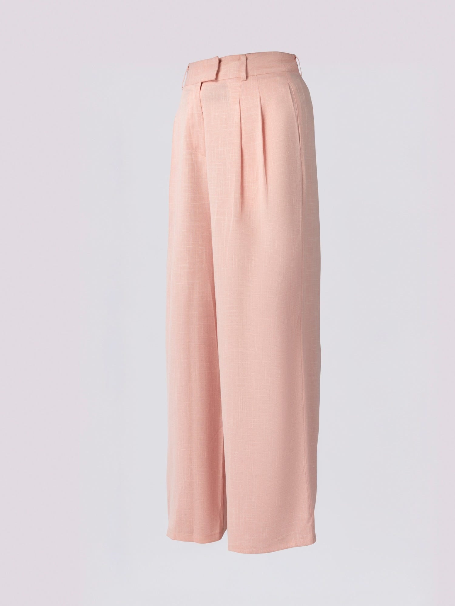 Pink Pleated Wide Leg Trousers
