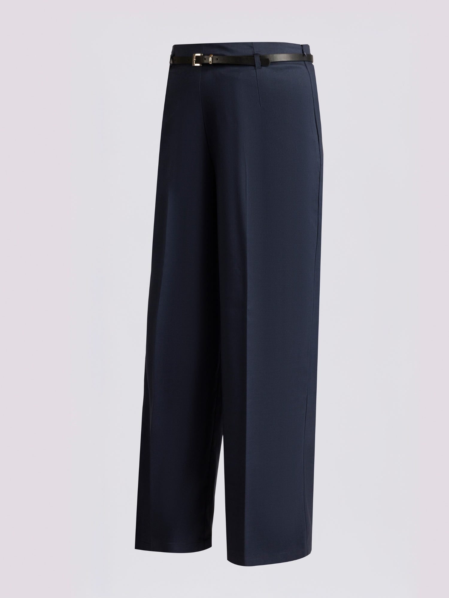 Navy Blue High Waist Belted Trousers