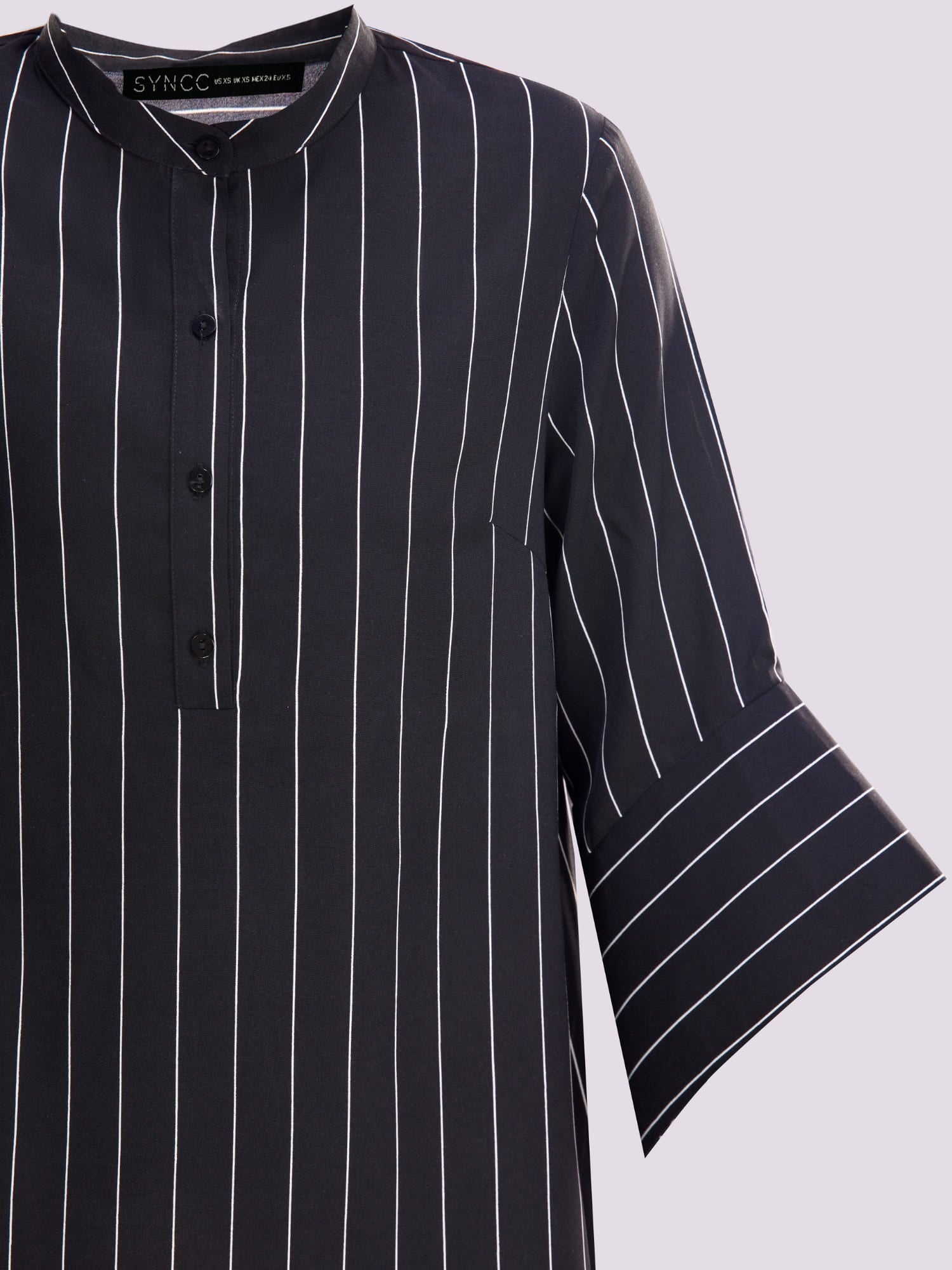 Black Striped Bell-Sleeve Tunic Dress