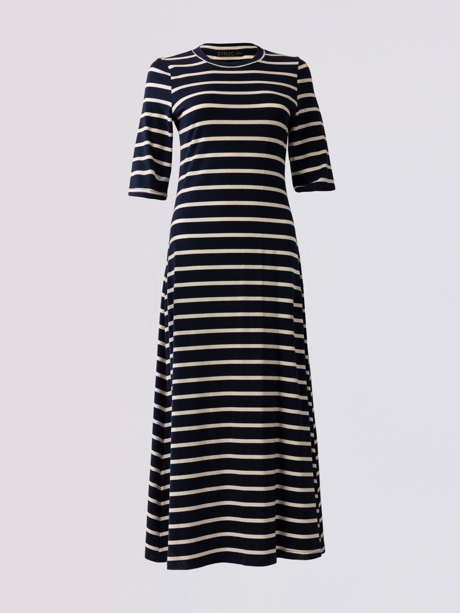 navy and white long sleeve dress NAVY BLUE DRESS – J