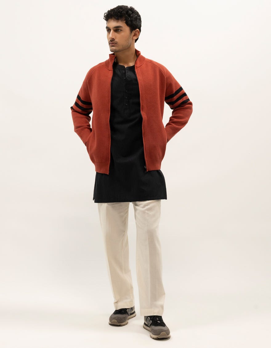 JUPITER A - RUST ZIPDOWN MOCK NECK CARDIGAN