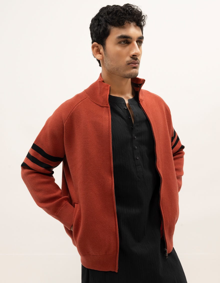 JUPITER A - RUST ZIPDOWN MOCK NECK CARDIGAN