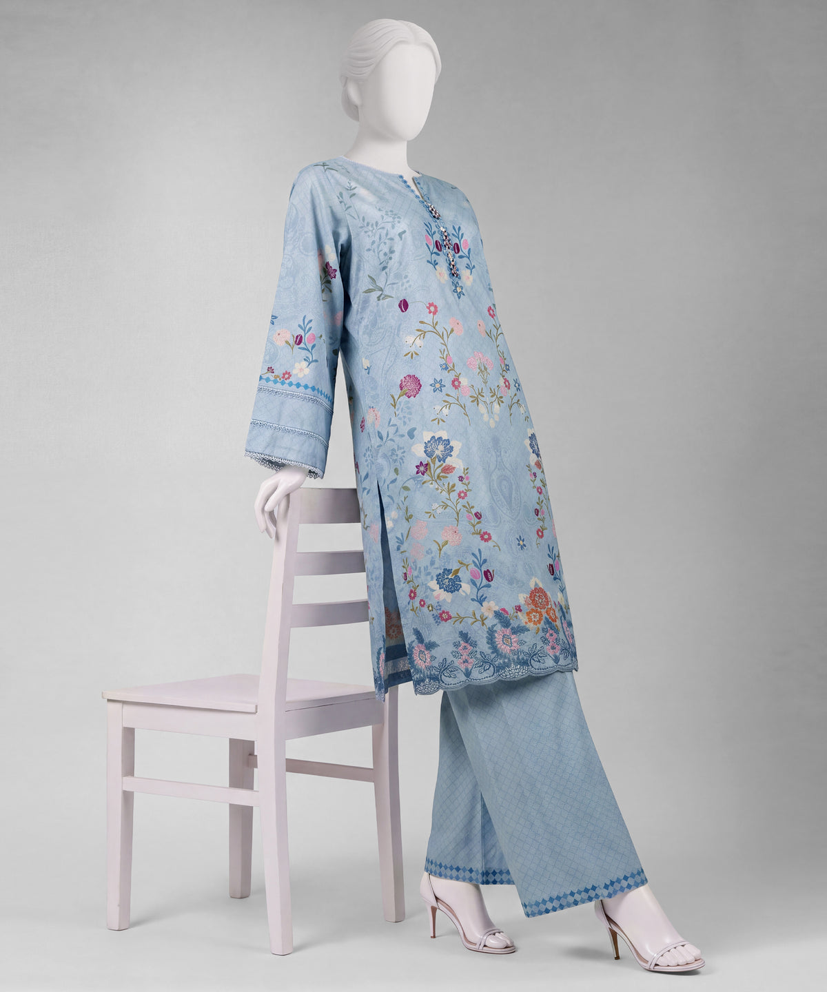 Blue Embroidered Cambric Unstitched 2Pc