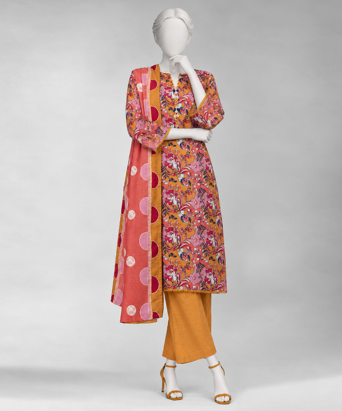 Multicolor Printed Khaddar Slub Stitched 3Pc