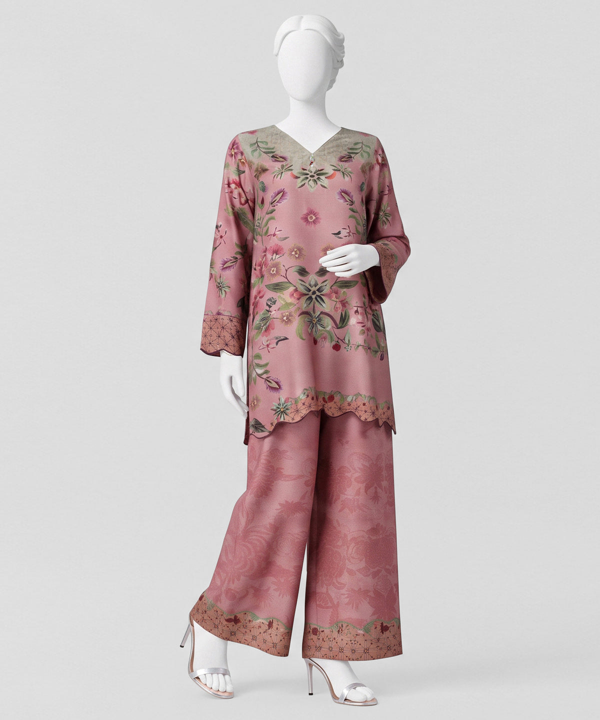 Tea Pink Printed Viscose Linen Co-Ord Set
