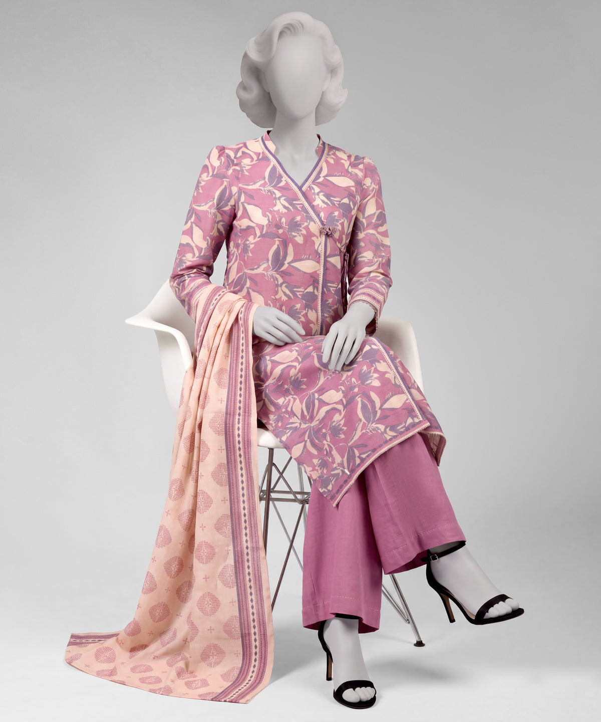 Pink Printed Khaddar Slub Unstitched 3Pc