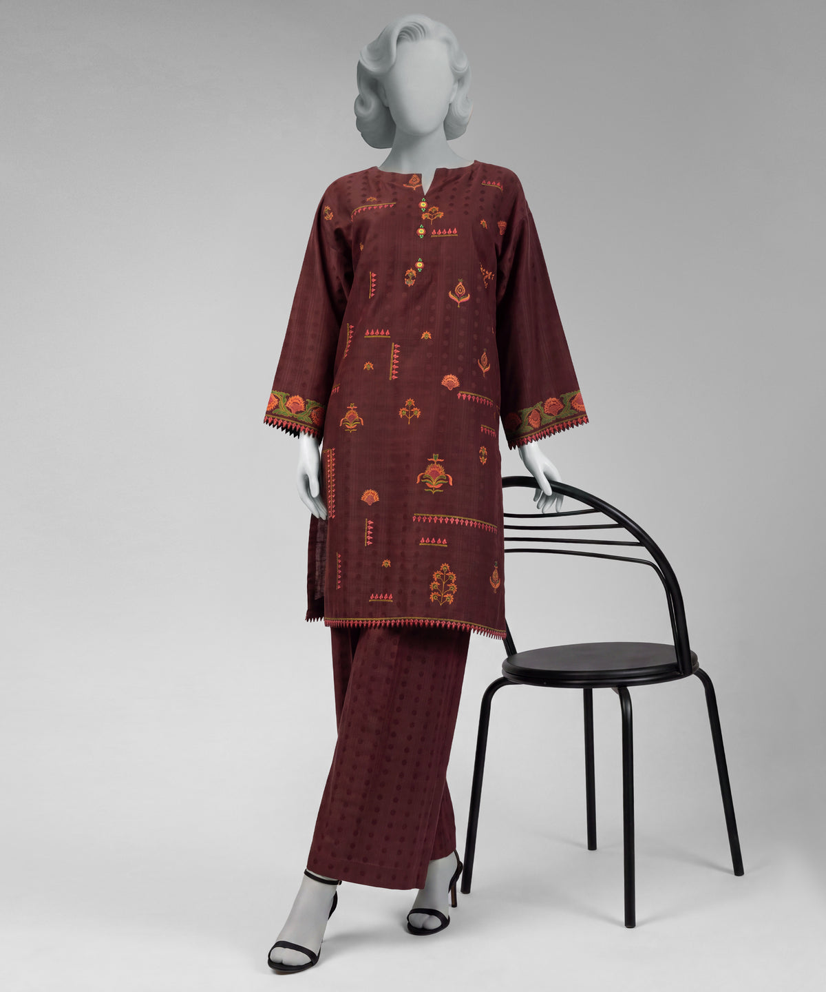 Brown Embroidered Dobby Unstitched 2Pc