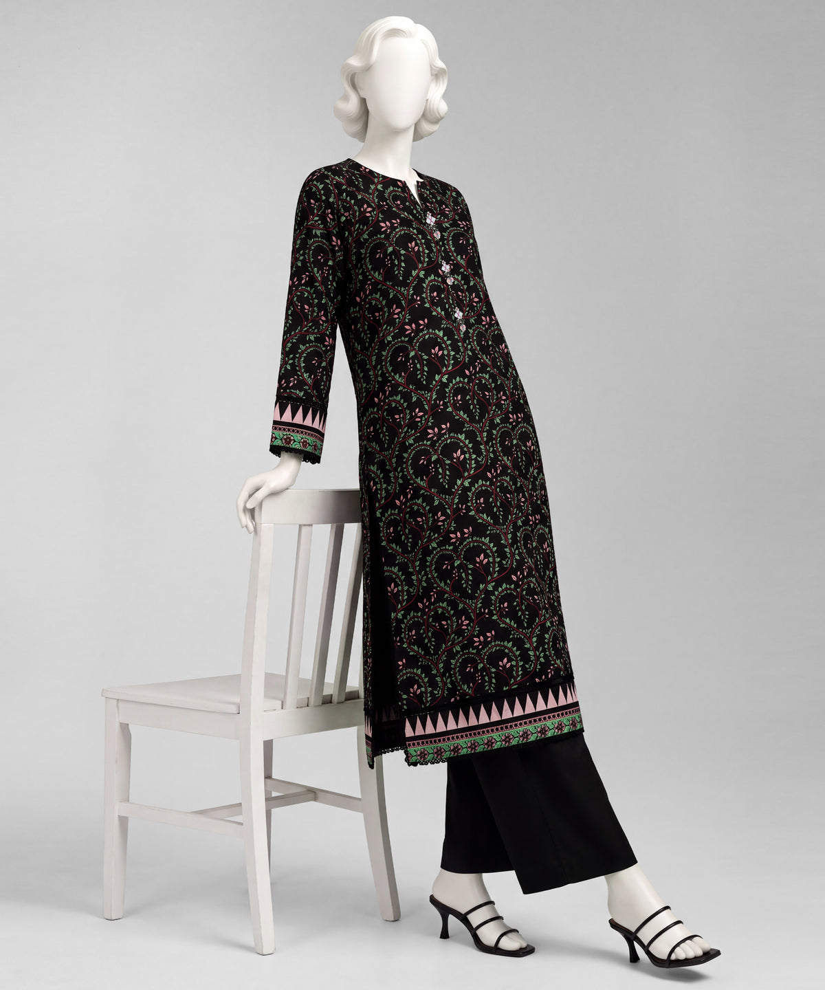 Black Printed Khaddar Slub Unstitched 2Pc