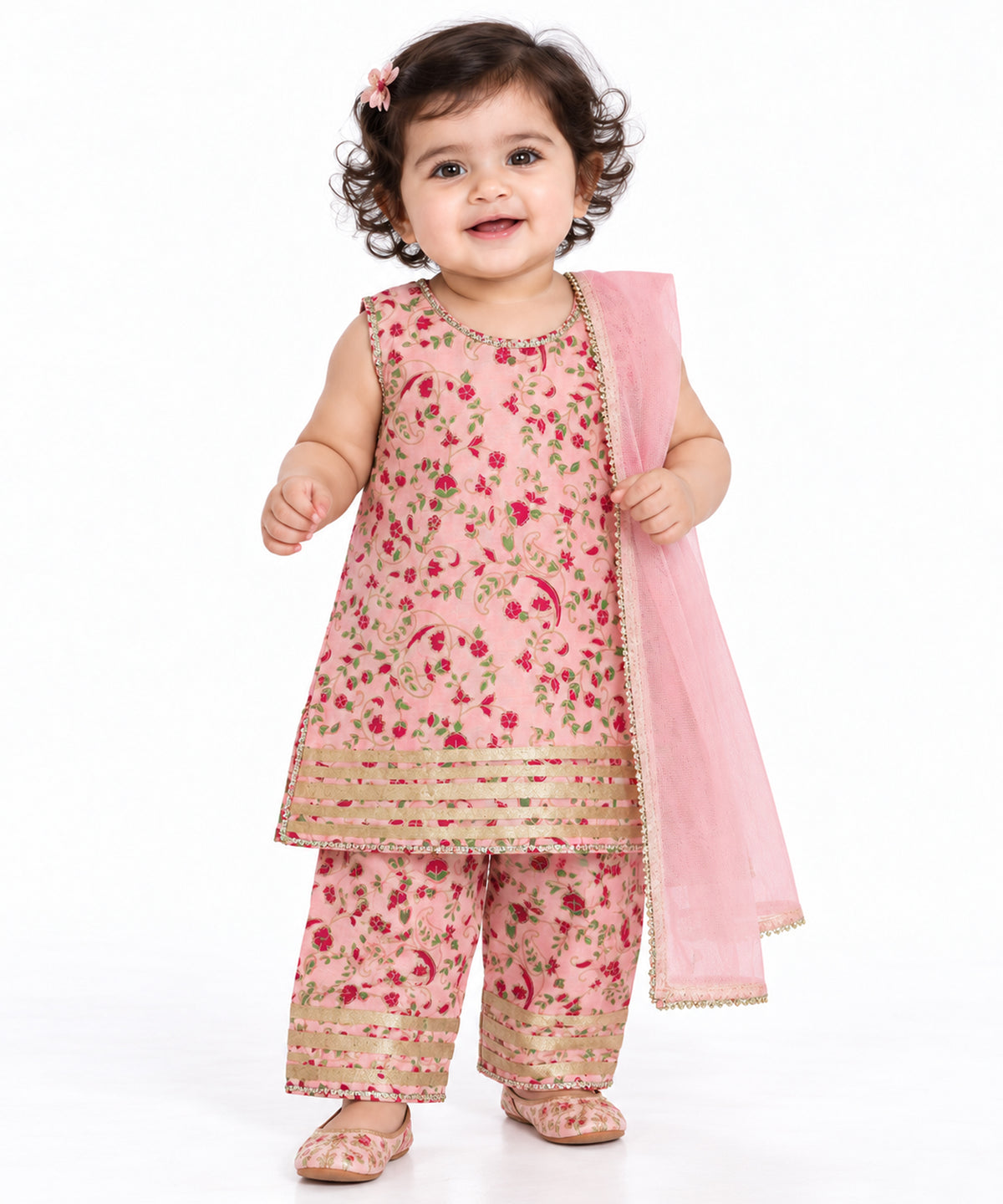 Pink Embroidered Raw Silk Stitched 3Pc