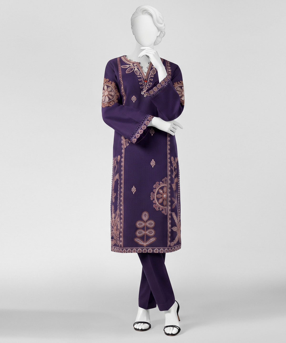 Purple Embroidered Khaddar Slub Co-Ord Set