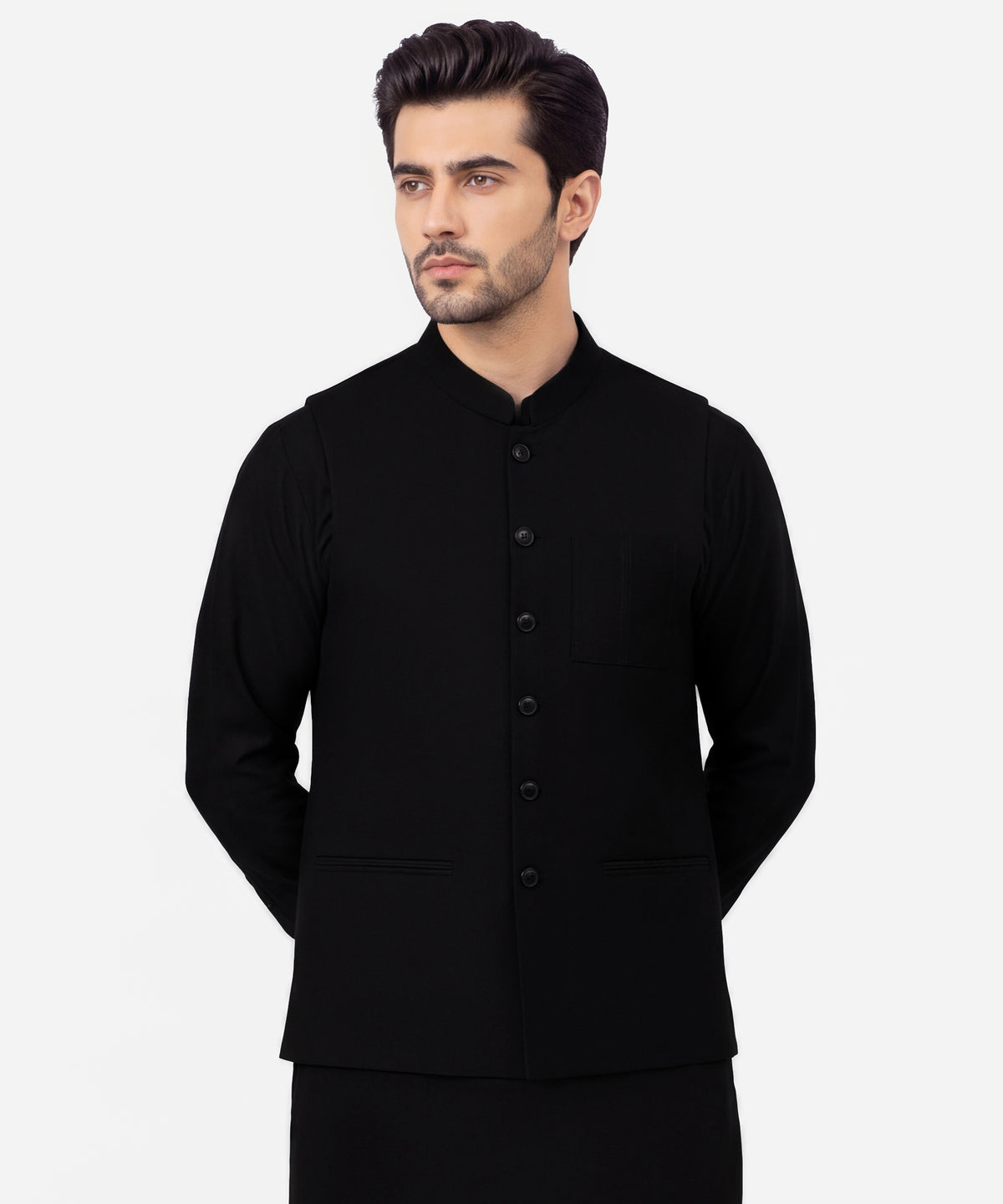 Black Plain Kameez Shalwar & Waistcoat