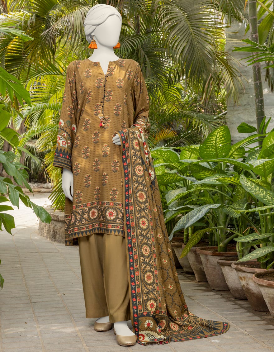 Mehndi Light Linen Printed Unstitched 3 Piece Dress | Jjls-S-Jpw-24-017