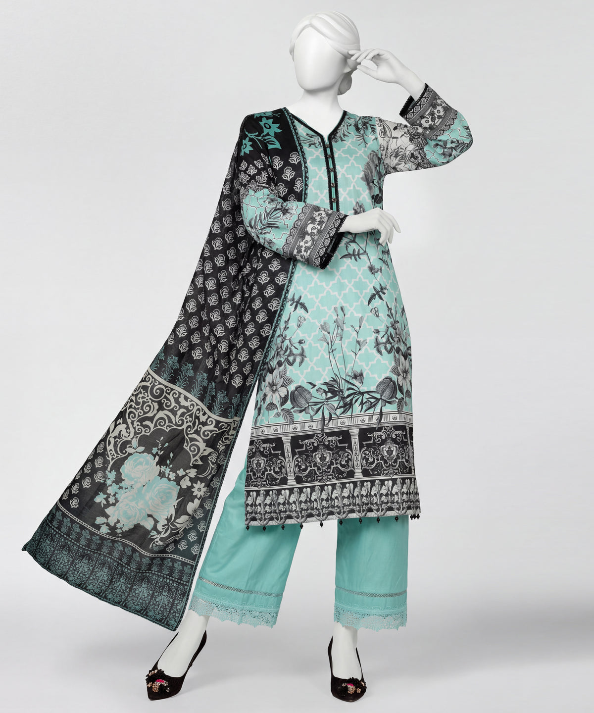 Green Printed Lawn Unstitched 3Pc Main Front