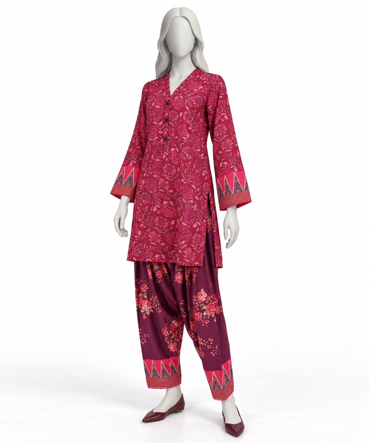 Pink Printed Khaddar Slub Co-Ord Set