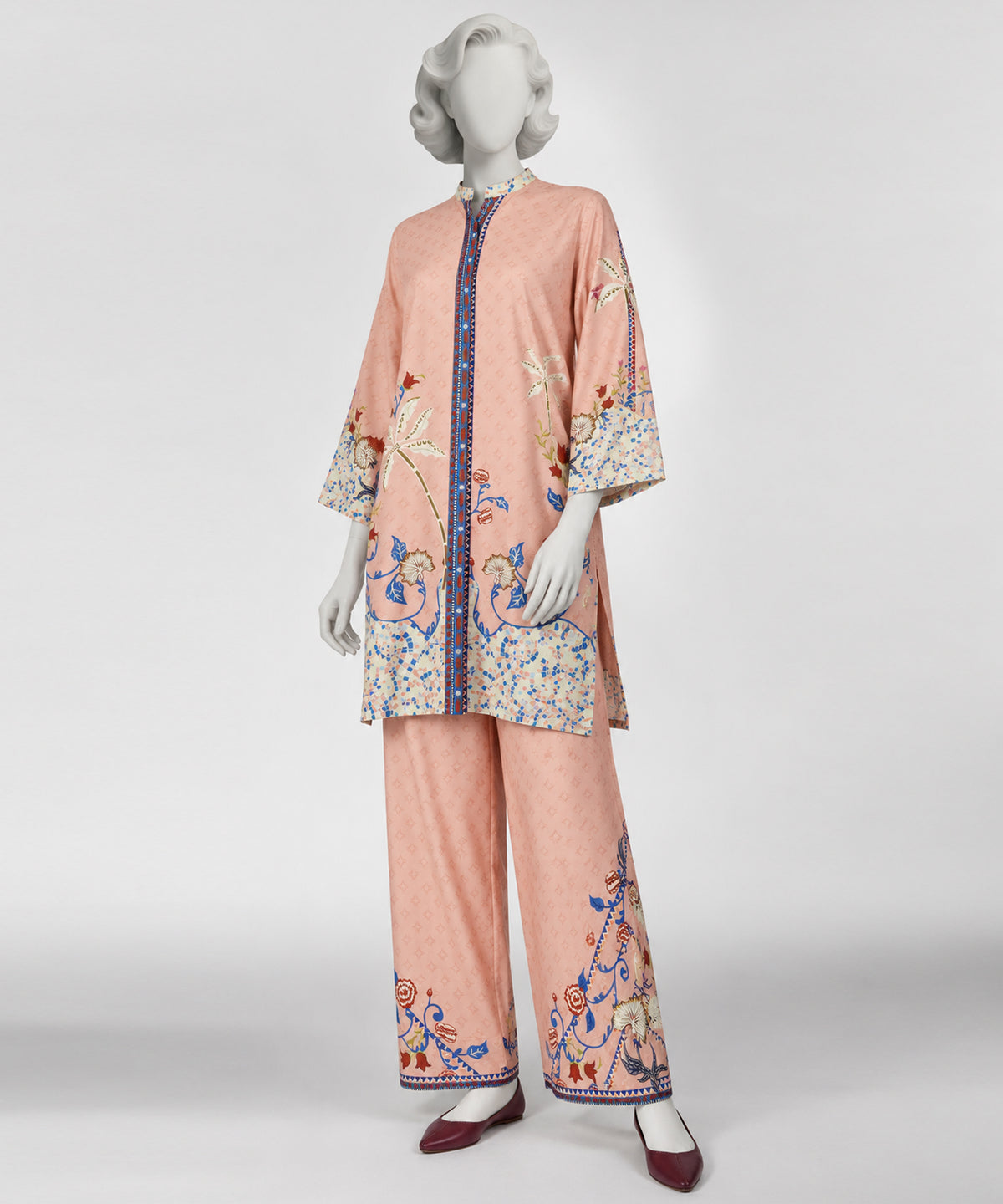 Peach Printed Viscose Linen Co-Ord Set