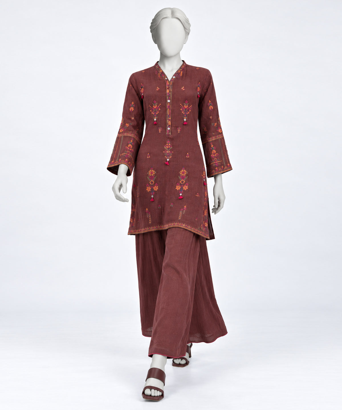 Maroon Embroidered Double Cloth Co-Ord Set