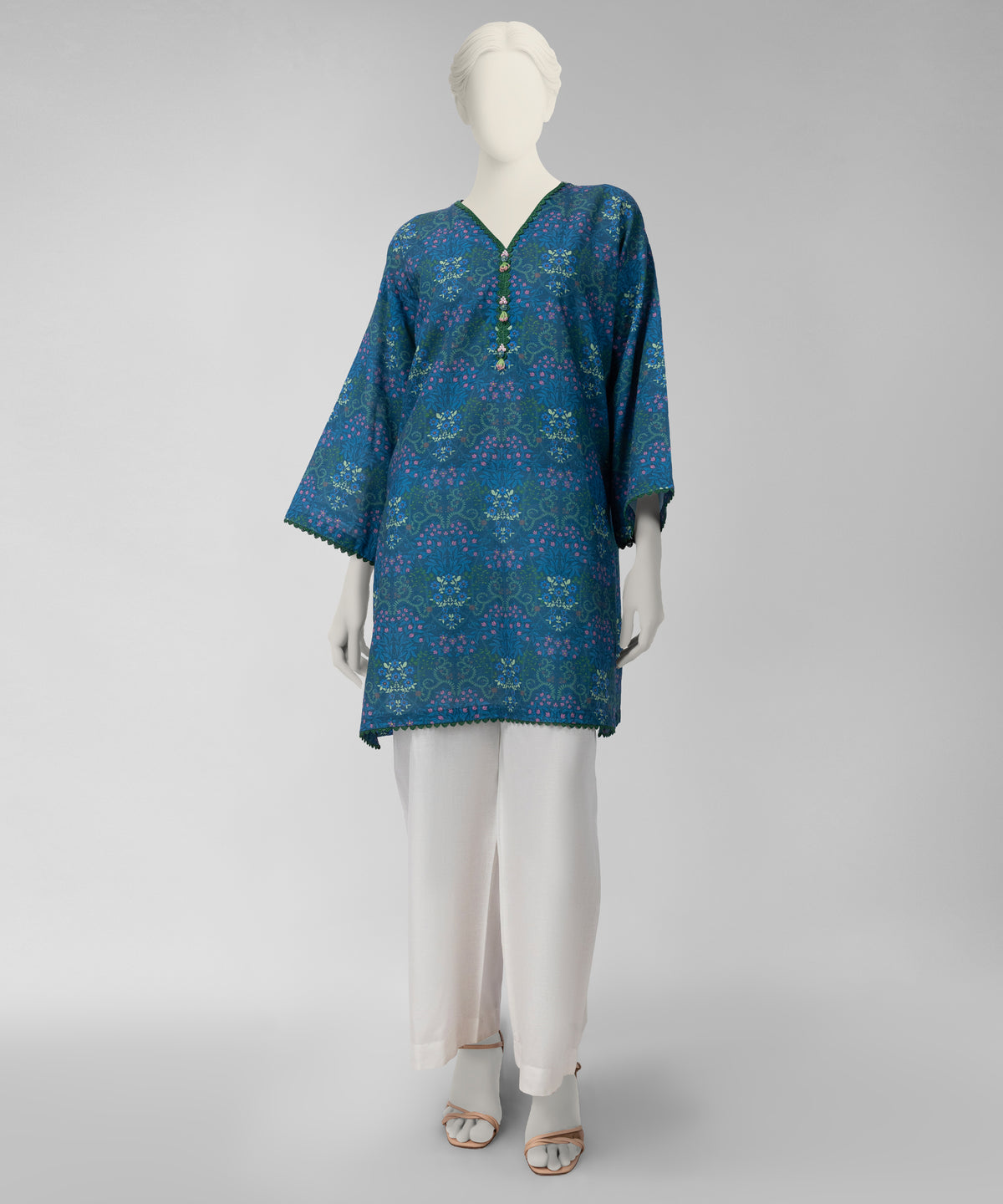 Blue Printed Light Khaddar Slub Unstitched 1Pc