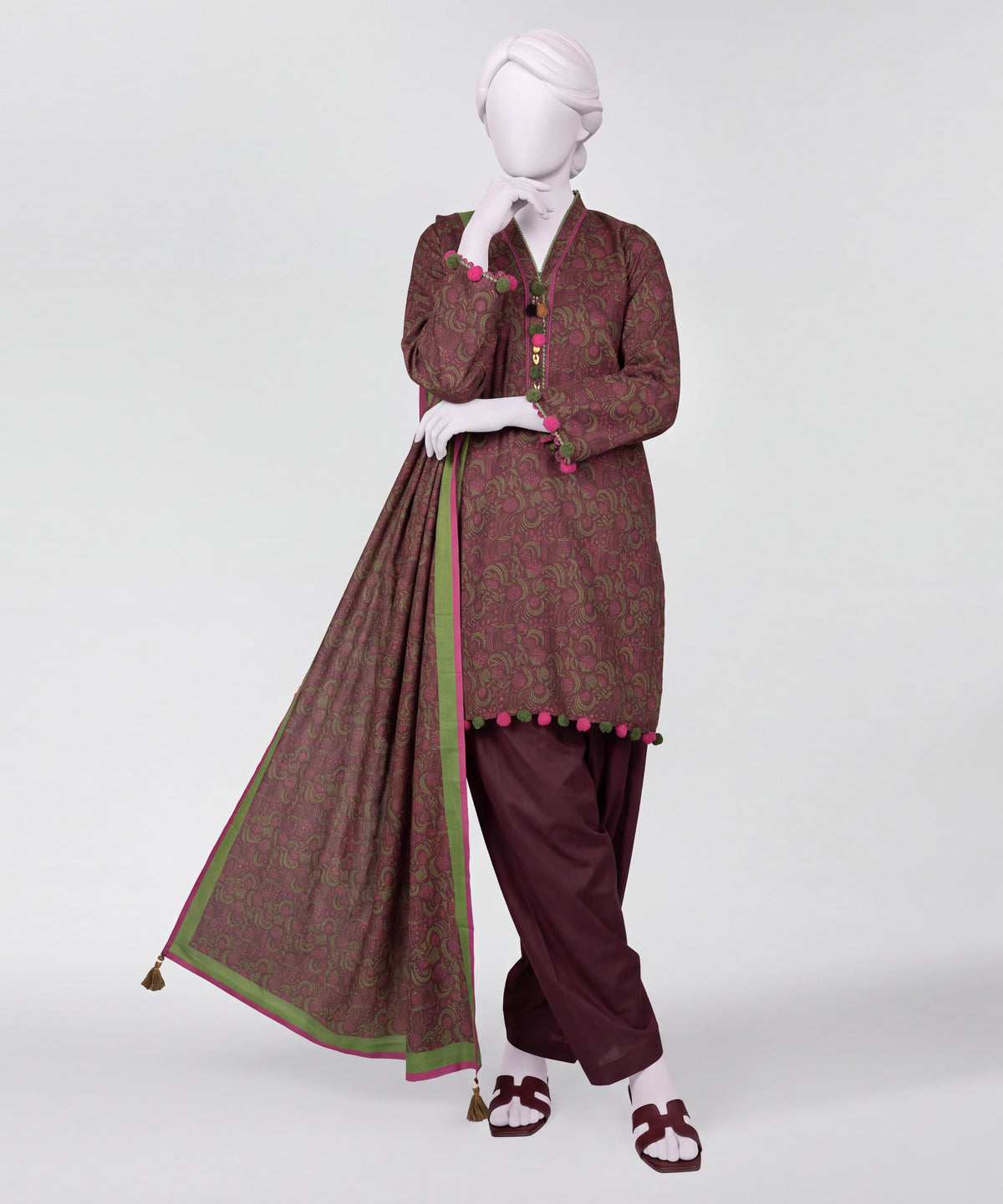 Maroon Printed Lawn Unstitched 3Pc Main Front