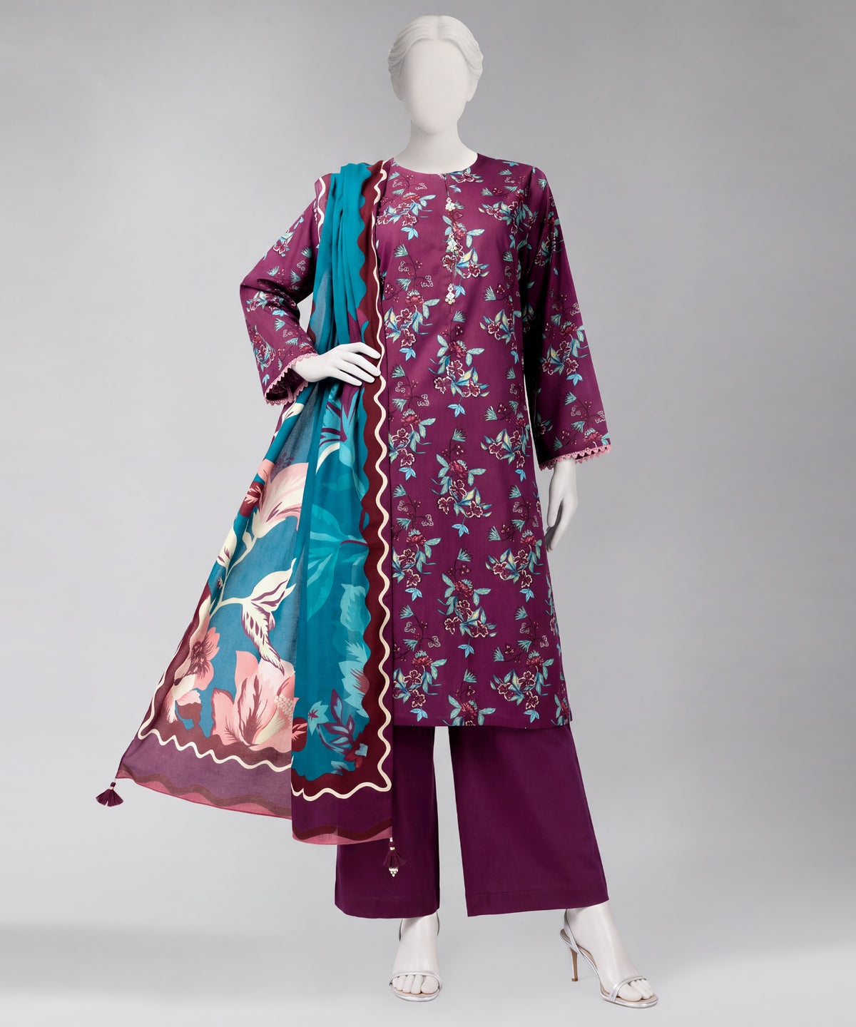 Light Purple Printed Cambric Unstitched 3Pc