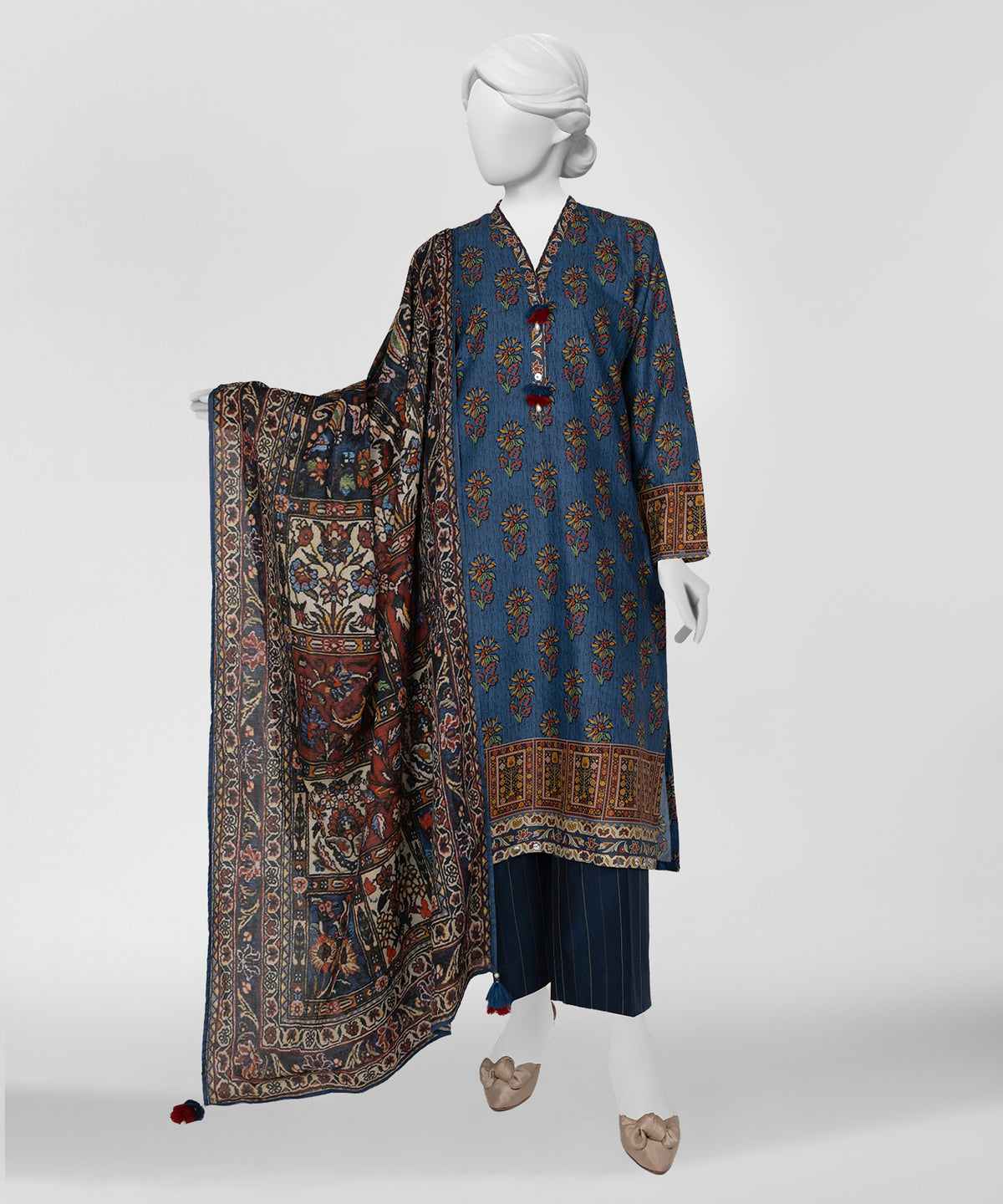 Blue Printed Lawn Unstitched 3Pc Main Front