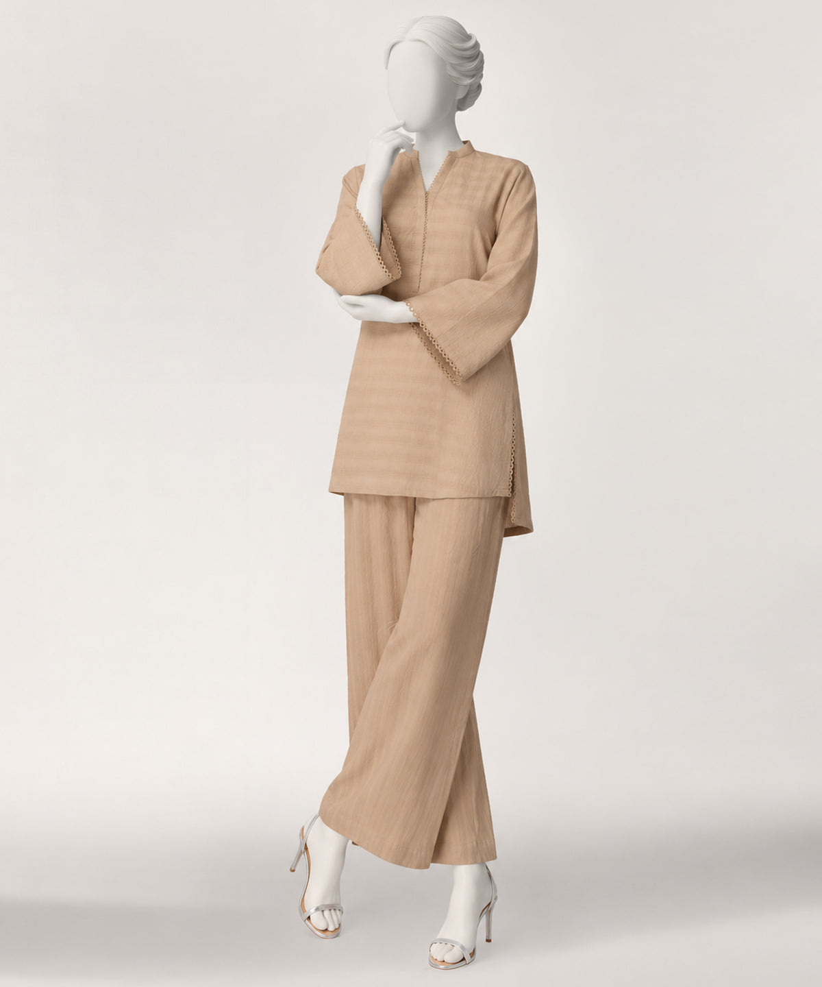 Beige Dyed Textured Co-Ord Set