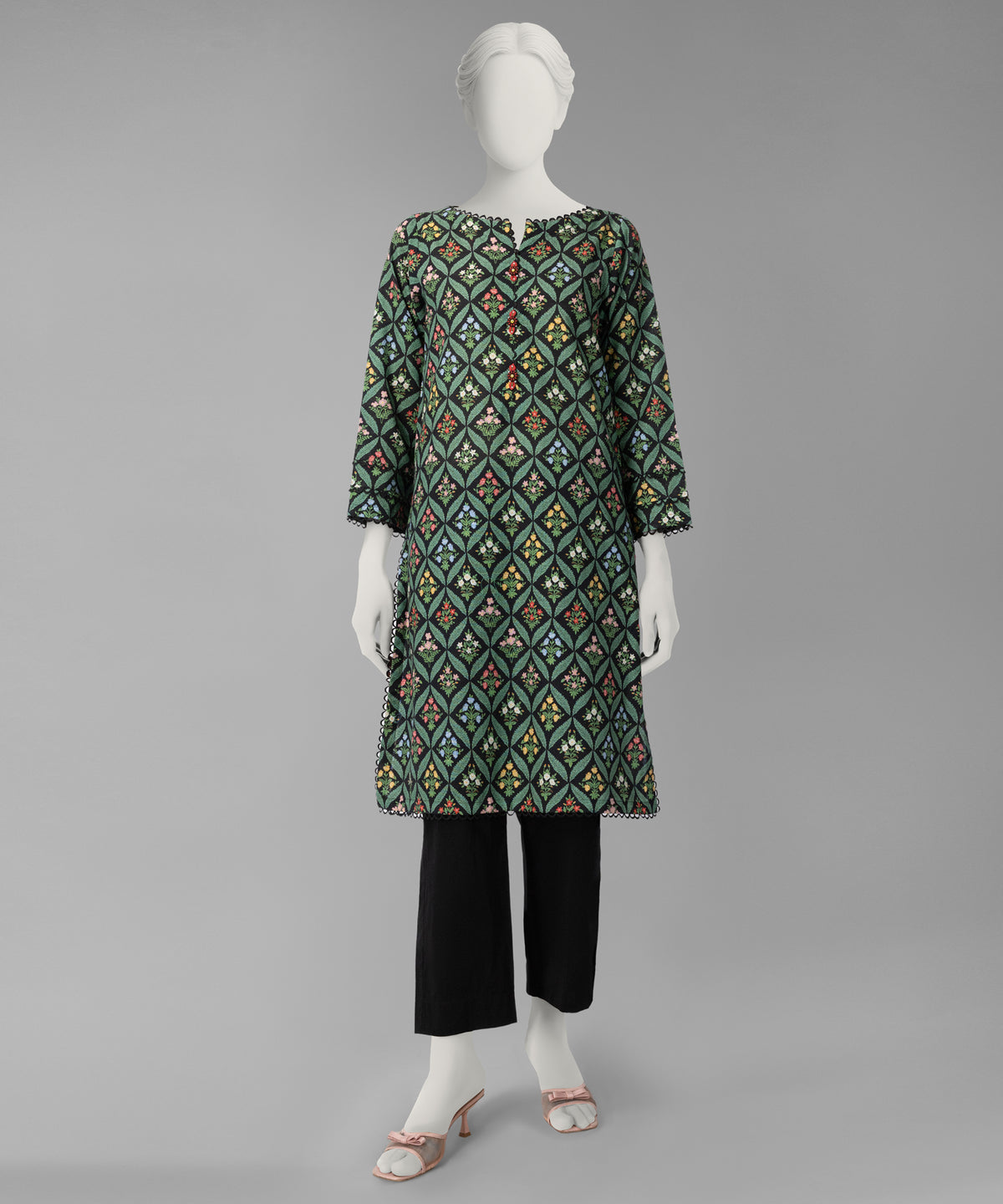 Black Printed Light Khaddar Slub Unstitched 1Pc