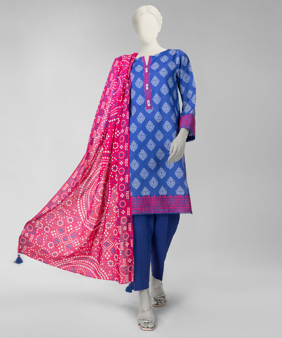 Deep Blue Embroidered Khaddar Slub Unstitched 3Pc