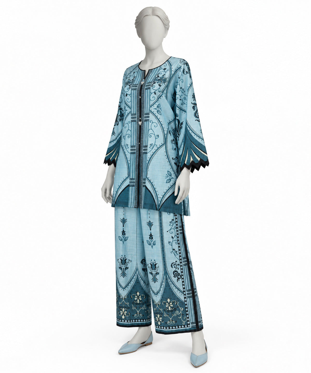 Light Blue Printed Khaddar Slub Co-Ord Set