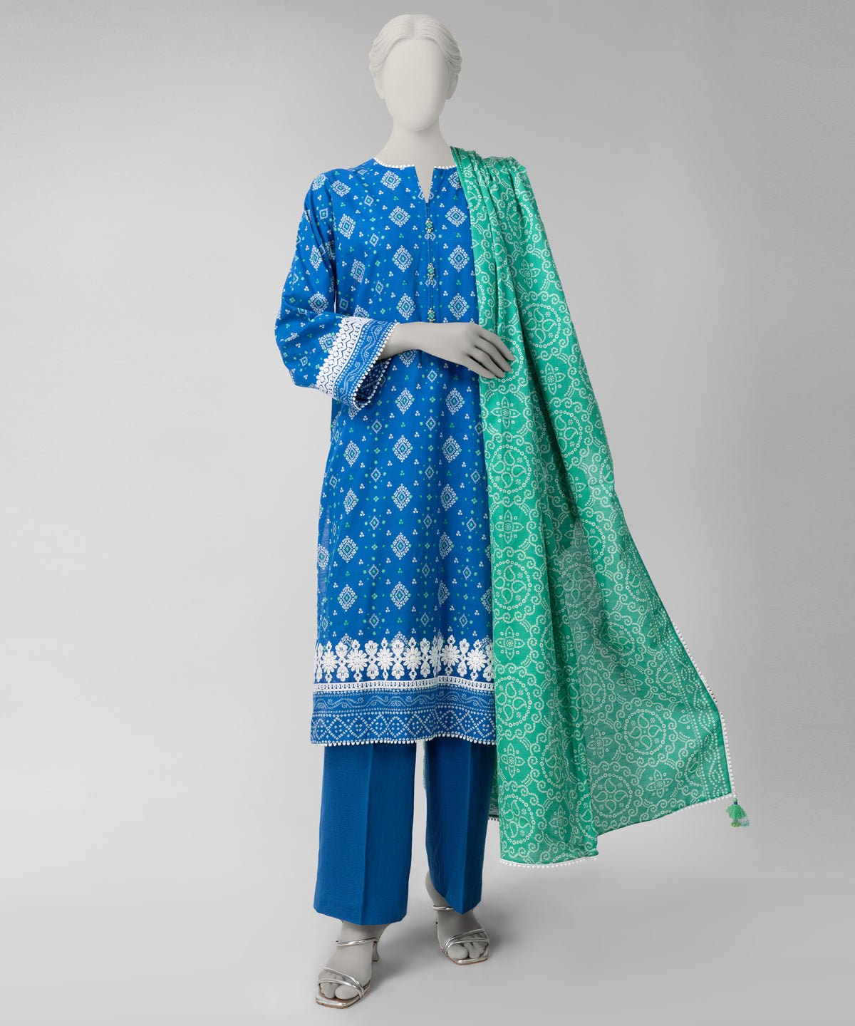 Royal Blue Embroidered Khaddar Slub Unstitched 3Pc