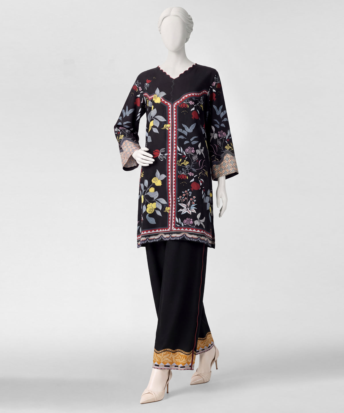 Black Printed Viscose Linen Co-Ord Set