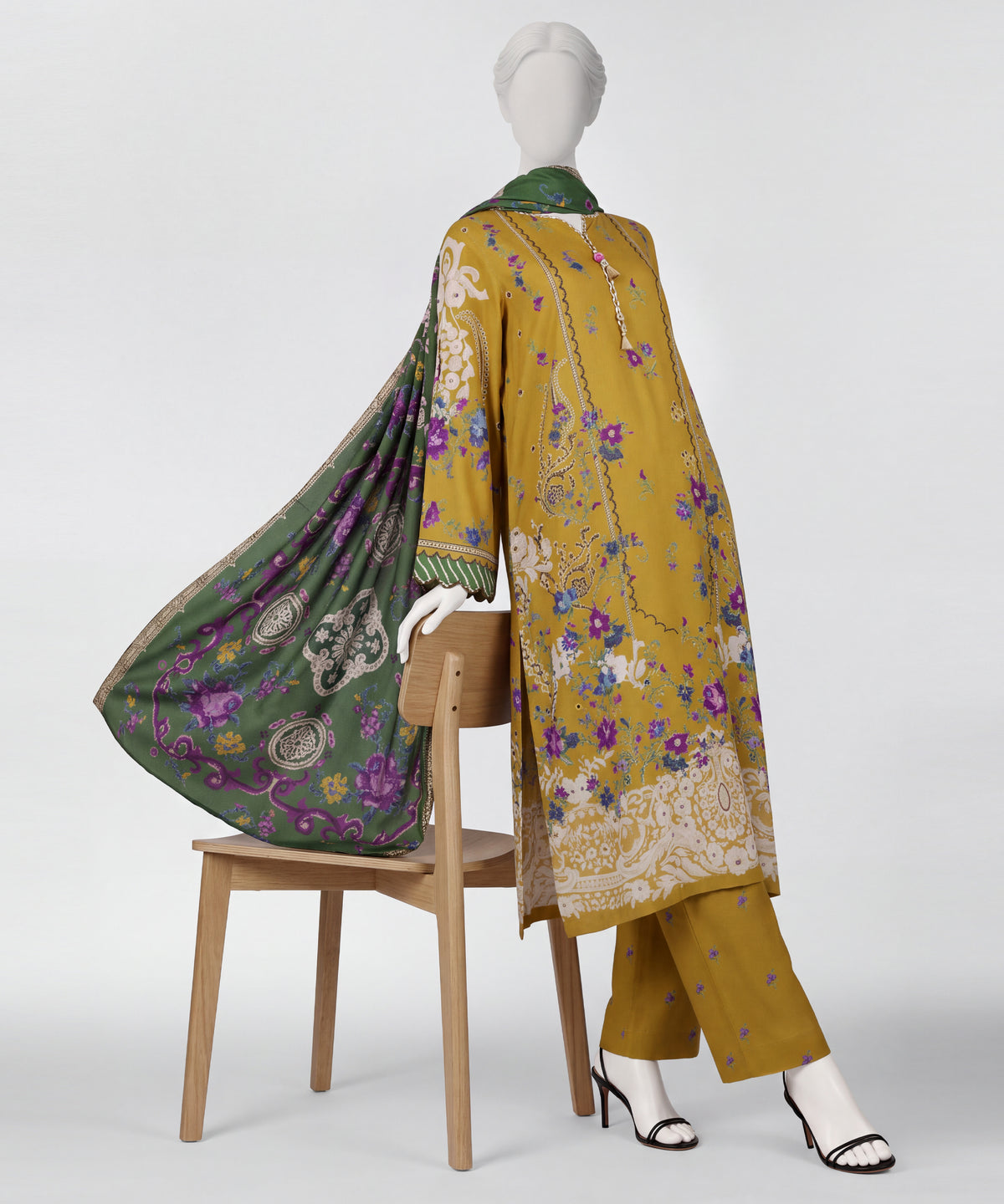 Yellow Printed Linen Stitched 3Pc