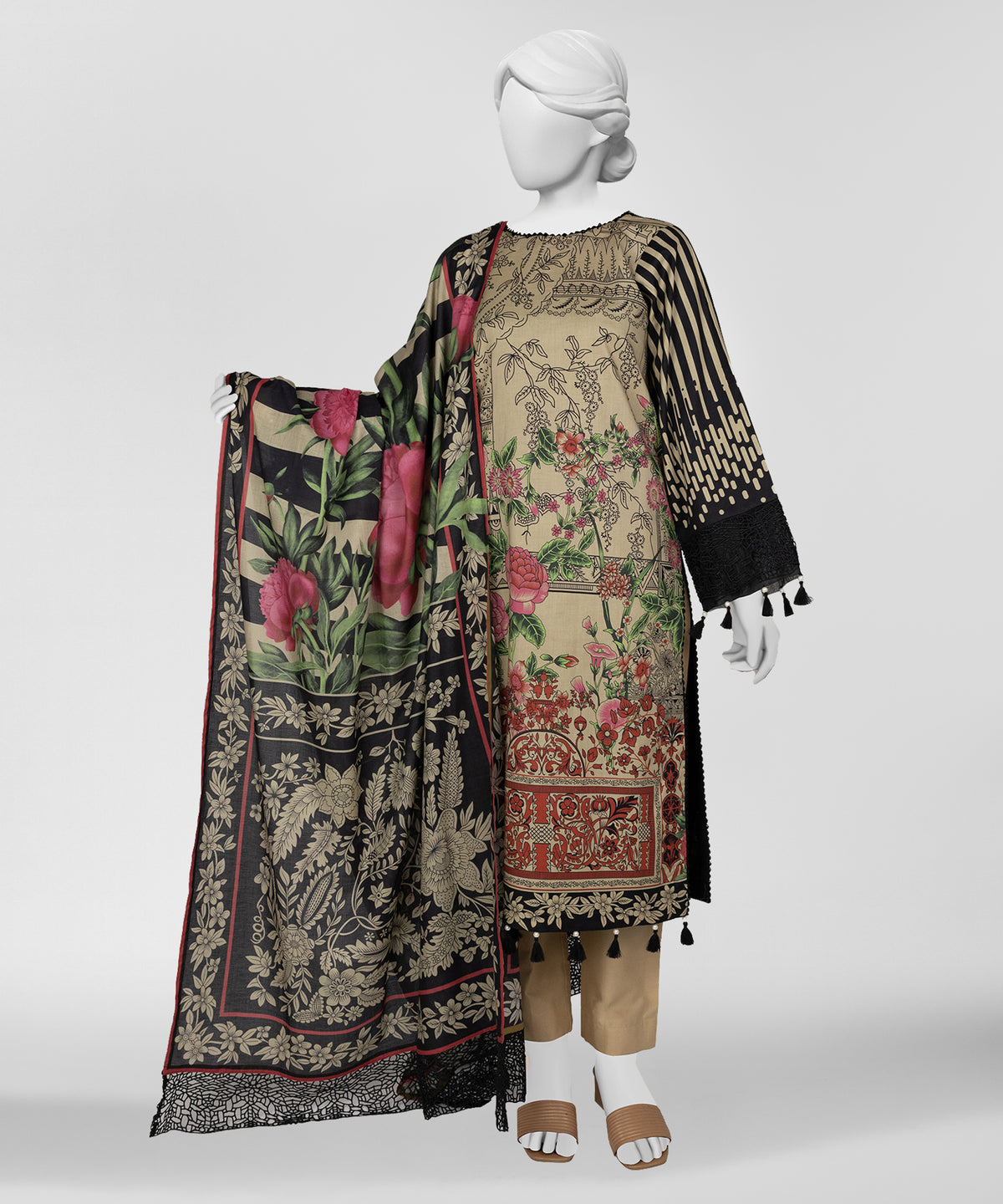 Black Printed Lawn Unstitched 3Pc Main Front