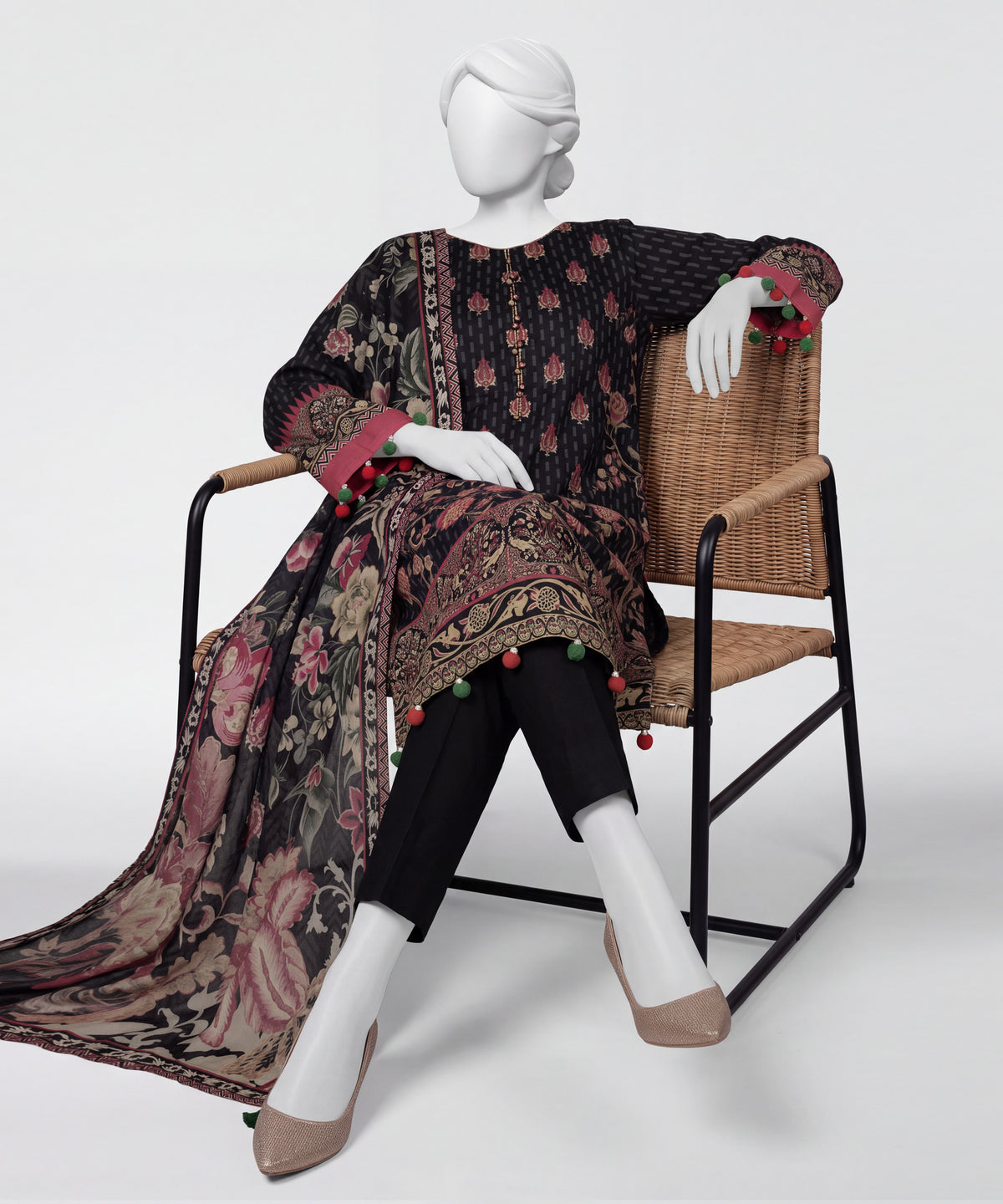 Black Printed Lawn Unstitched 3Pc Main Front