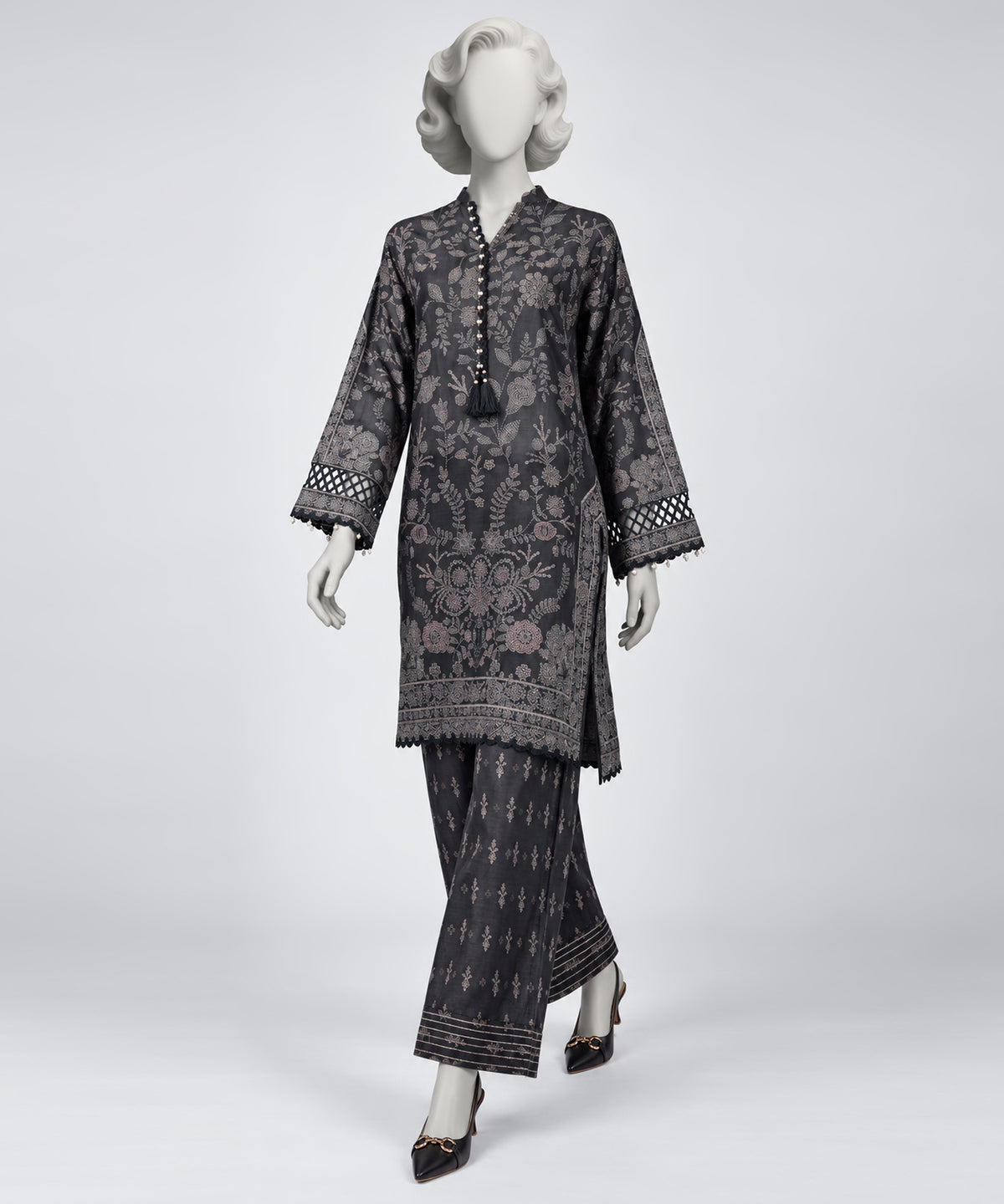 Grey Printed Khaddar Slub Co-Ord Set
