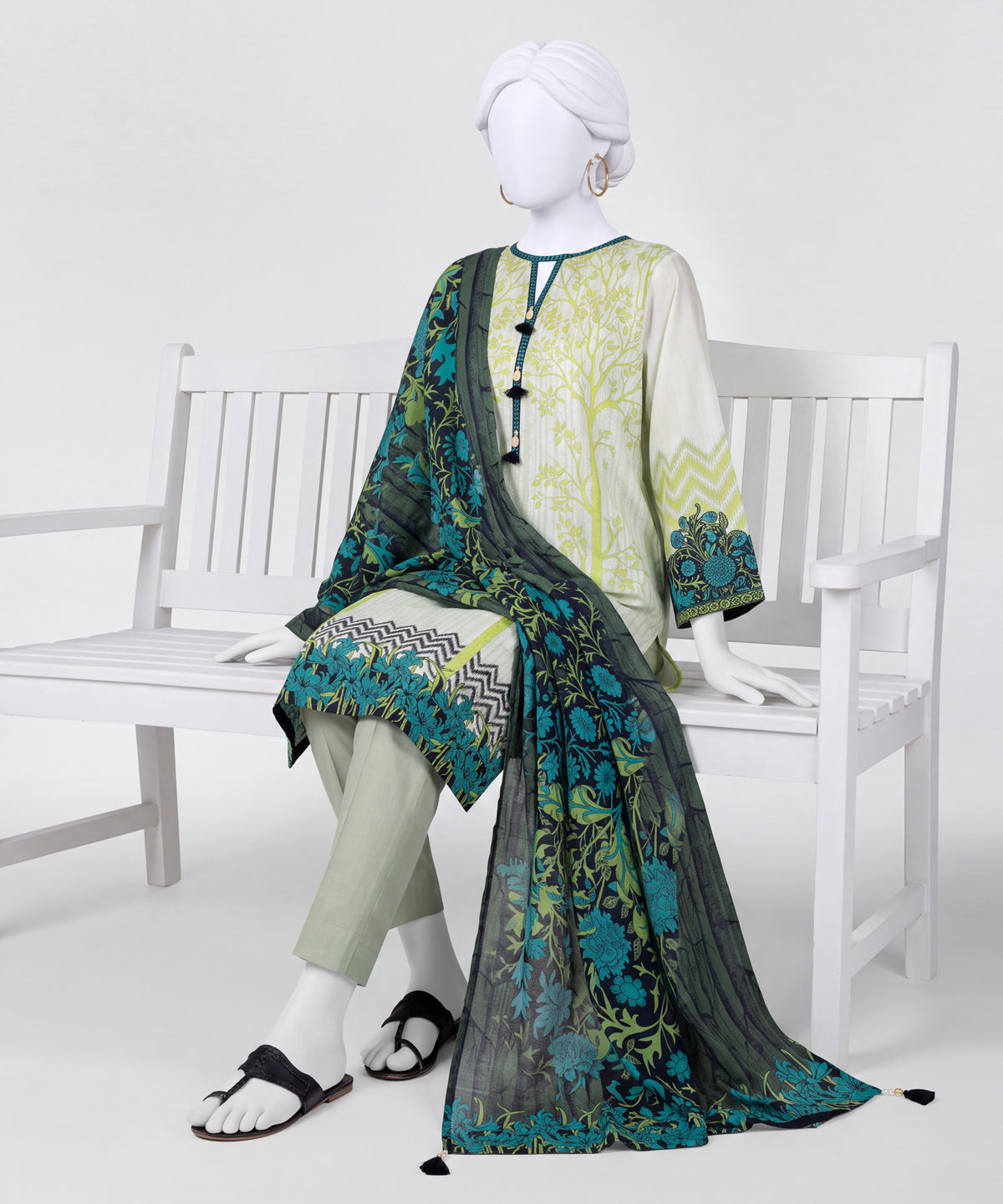 Green Printed Lawn Unstitched 3Pc Main Front