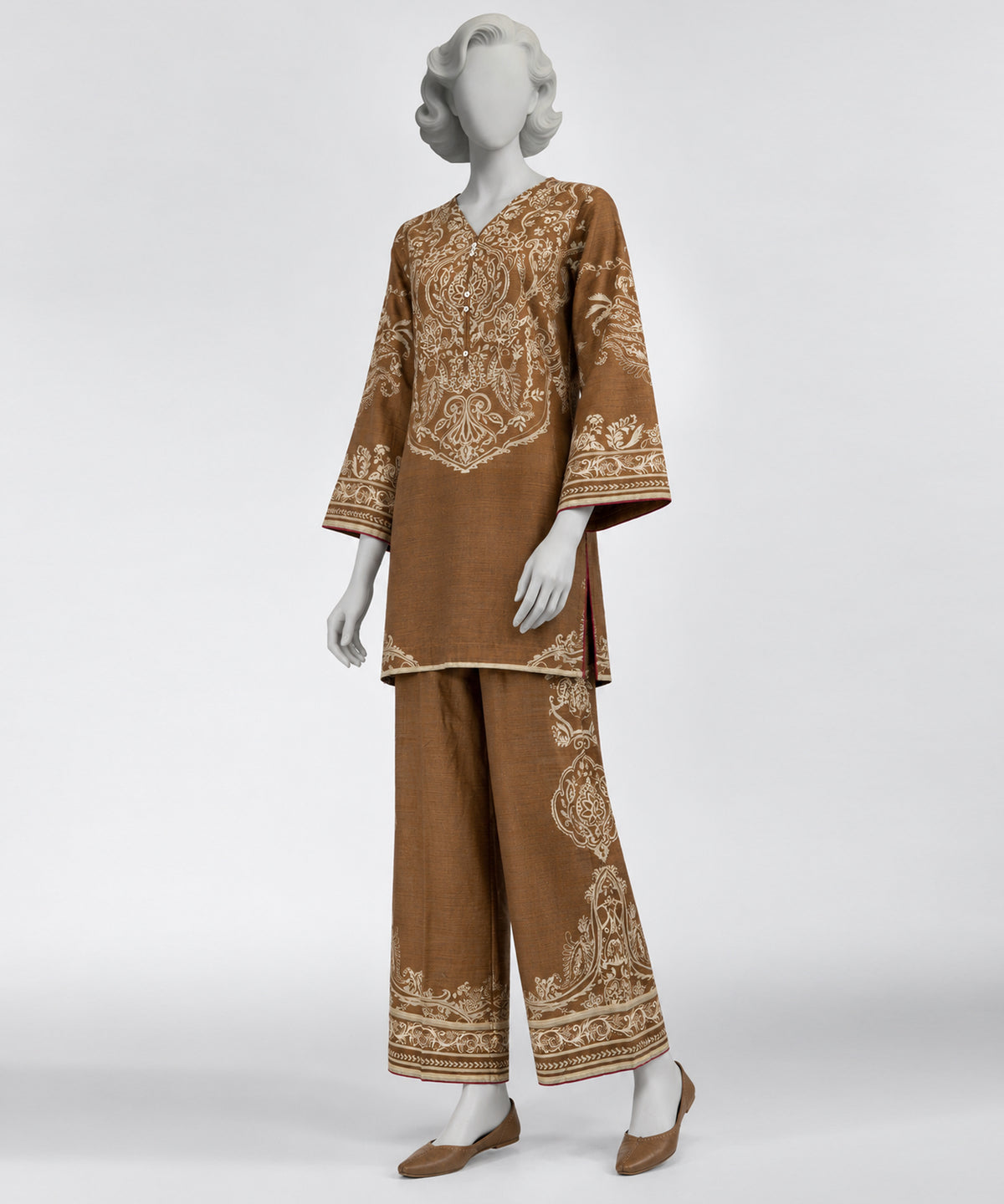 Brown Printed Khaddar Slub Co-Ord Set
