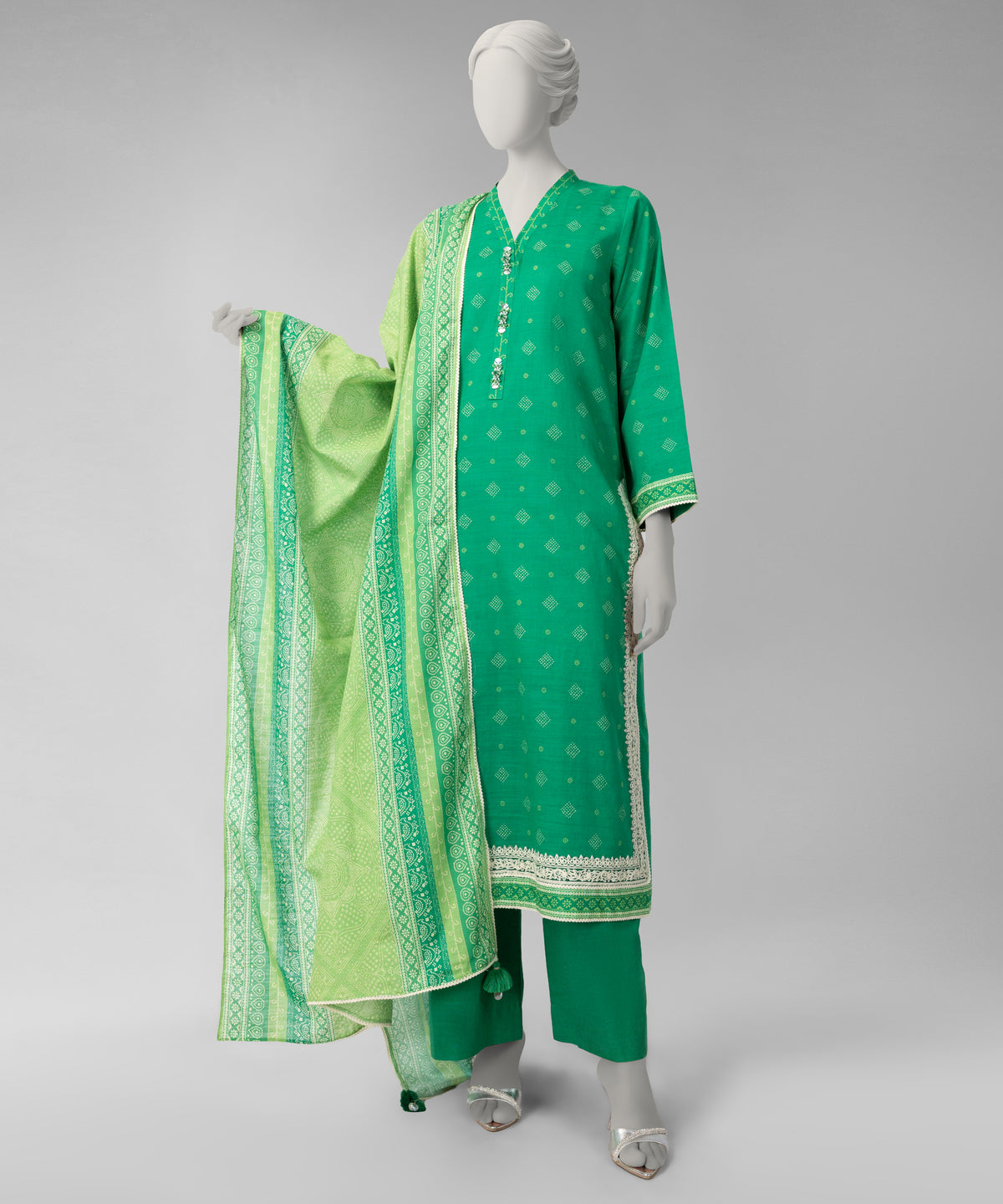 Green Embroidered Khaddar Slub Unstitched 3Pc