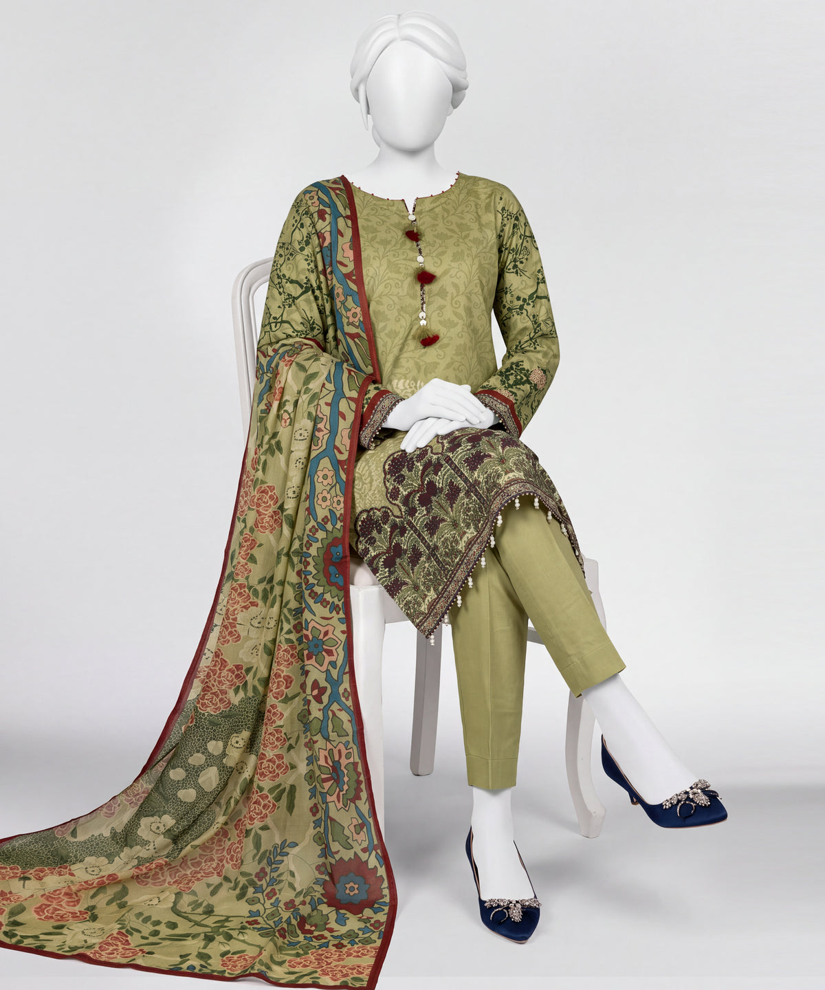 Green Printed Lawn Unstitched 3Pc Main Front