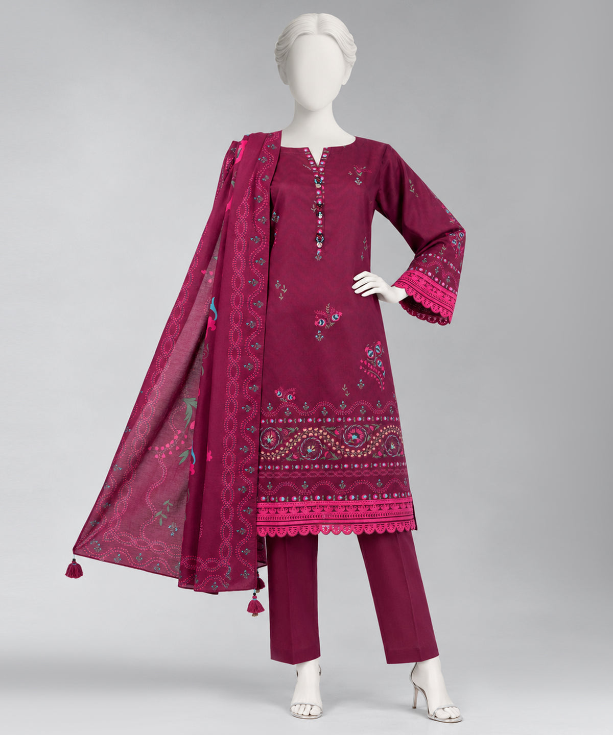 Purple Embroidered Cambric Unstitched 3Pc