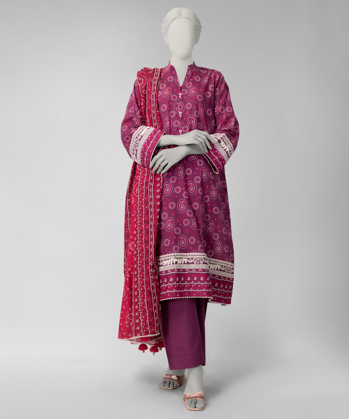 Purple Embroidered Khaddar Slub Unstitched 3Pc