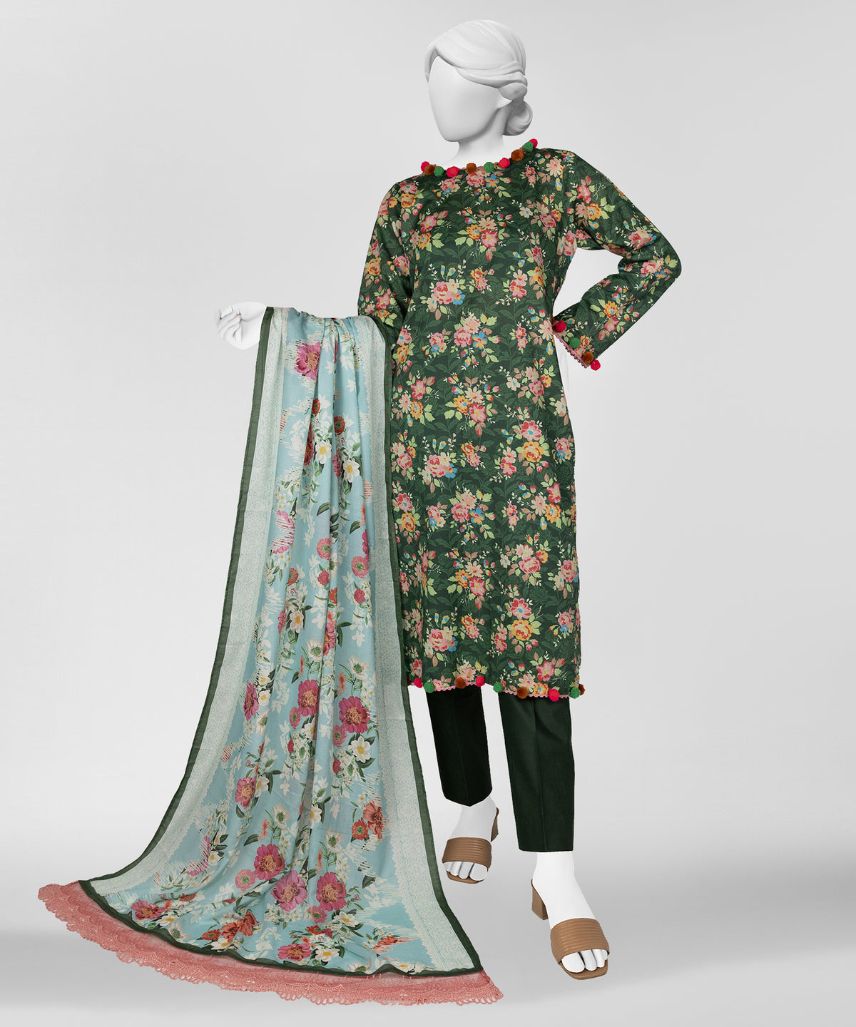 Green Printed Lawn Unstitched 3Pc Main Front