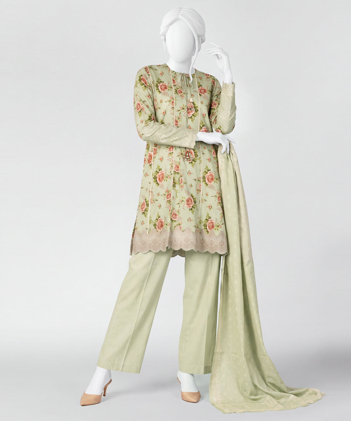 Green Printed Lawn Unstitched 3Pc Main Front