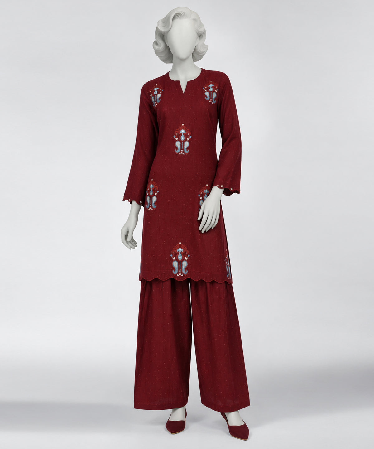 Maroon Embroidered Multi Neps Co-Ord Set