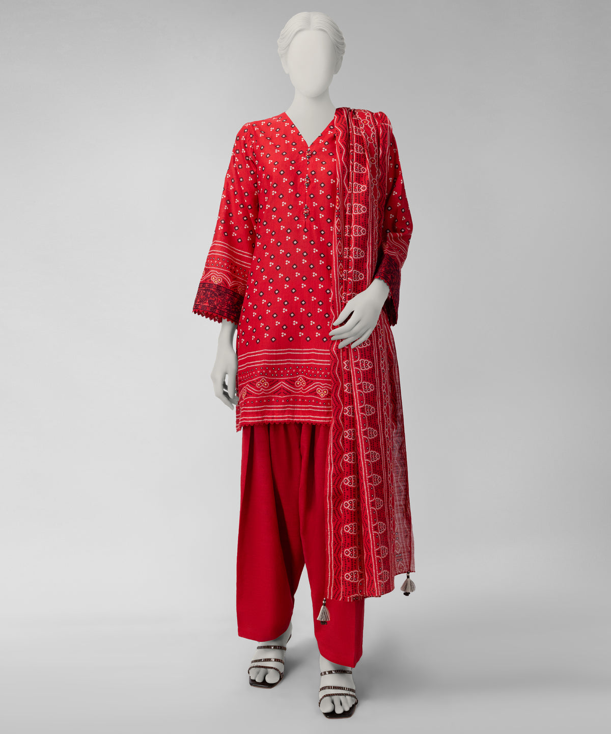 Red Embroidered Khaddar Slub Unstitched 3Pc
