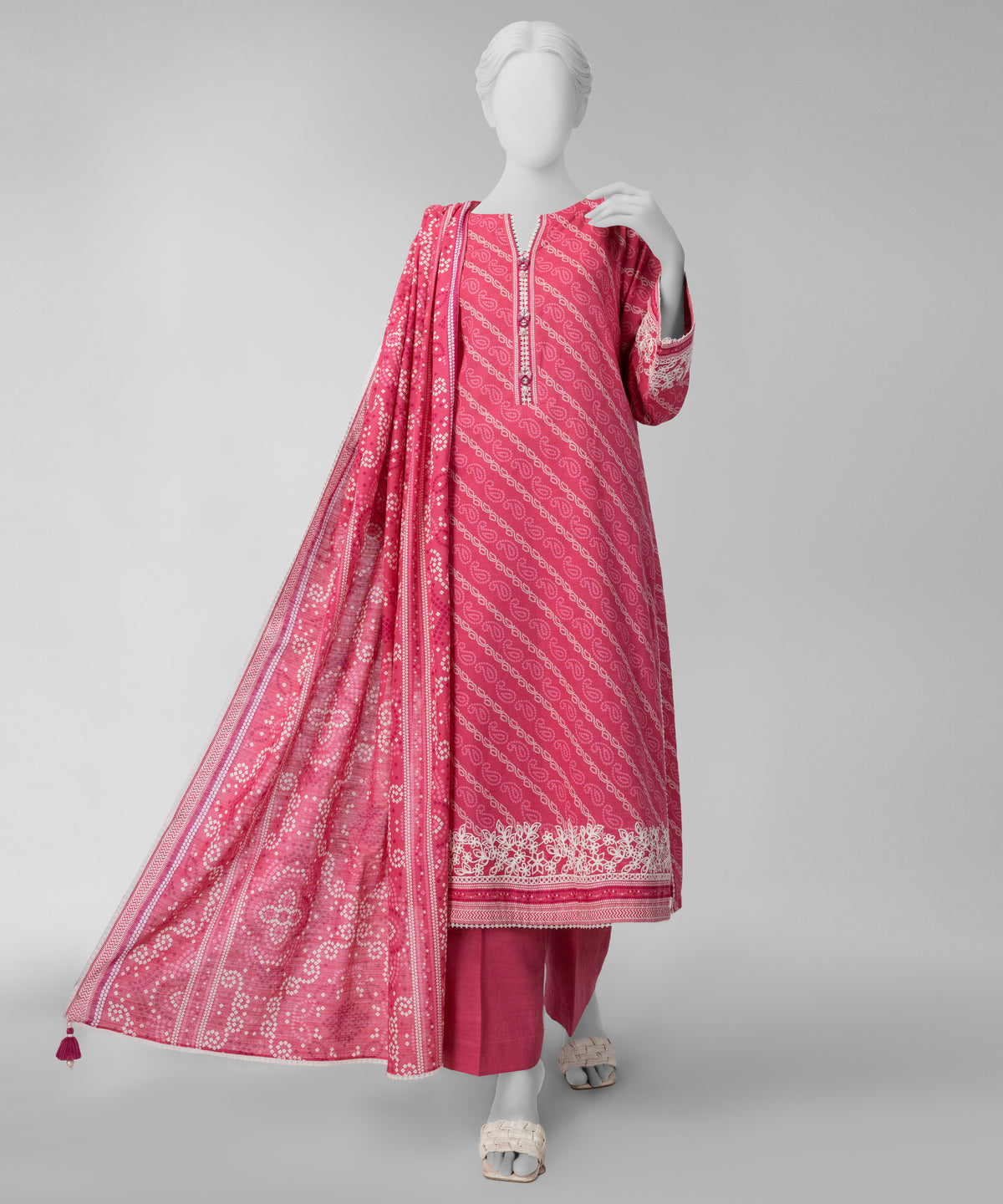 Pink Embroidered Khaddar Slub Unstitched 3Pc