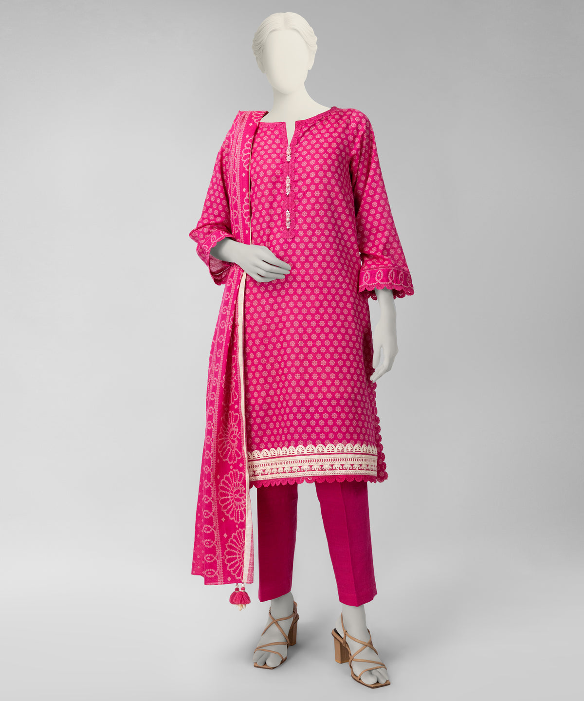 Hot Pink Embroidered Khaddar Slub Unstitched 3Pc