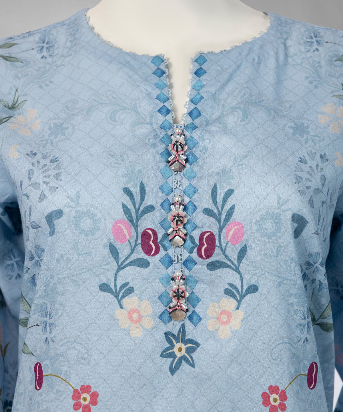 Blue Embroidered Cambric Unstitched 2Pc